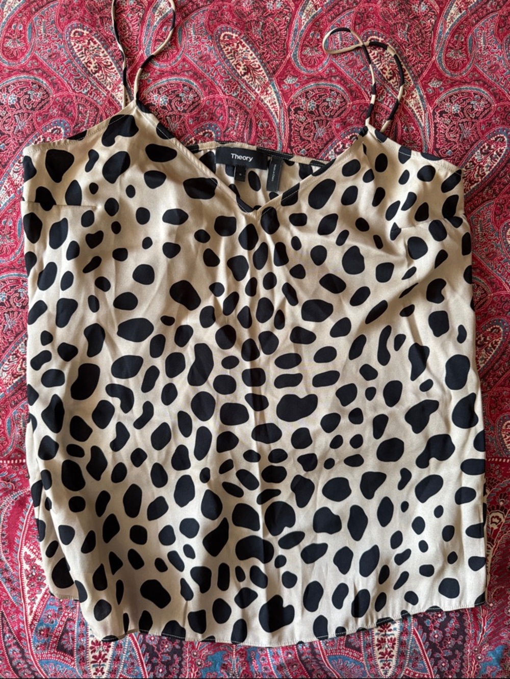 Theory Black and Beige Spot Silk Cami